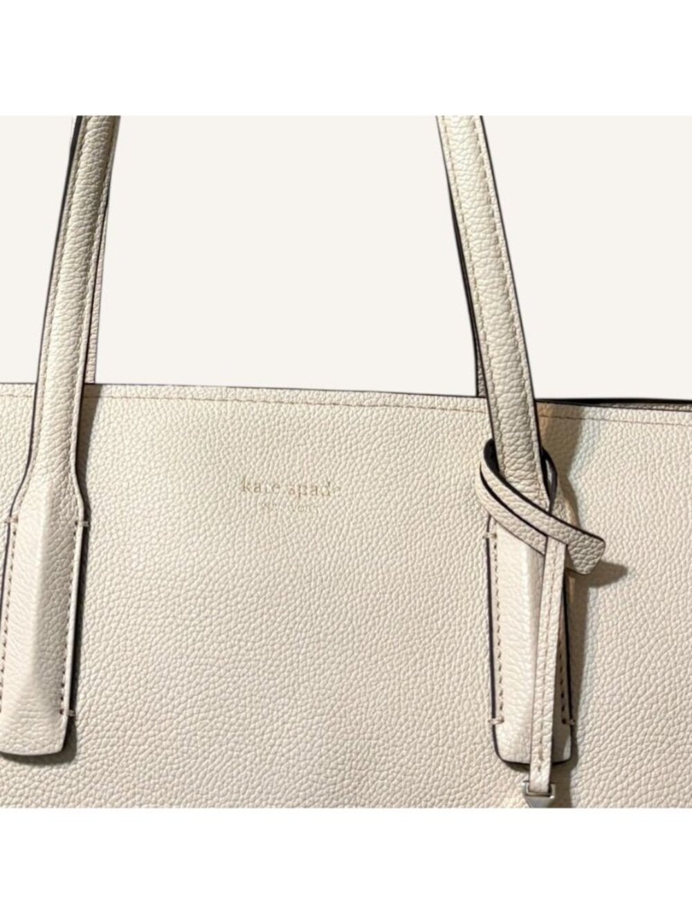 Kate Spade Large Margaux Leather Tote Cream Vanilla Classic Travel Work - Picture 3 of 13